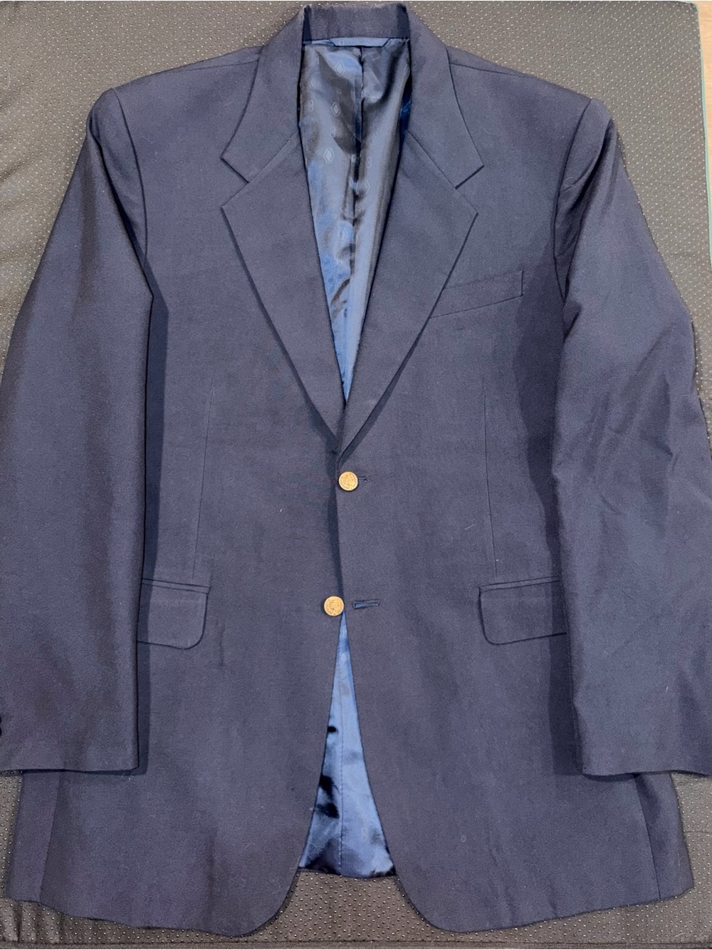 Burberry Cool Wool Blazer Jacket Navy Blue Gold Buttons Made in England Mens 42L